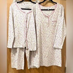 Karen Neuburger 3 piece Floral Pajama Set - Pink and Purple